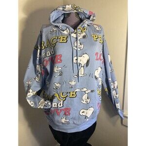 Peanuts Brand Light Blue Snoopy Pullover Hoodie XL Women’s Sweatshirt 2022
